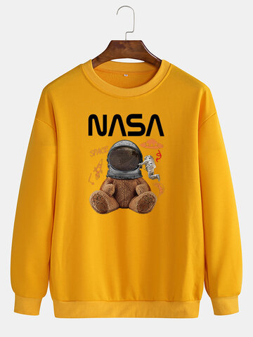 Cartoon Bear Astronaut Print Sweatshirts
