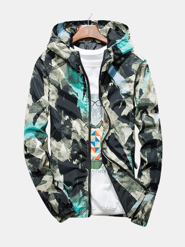 Mens Camo Floral Contrast Color Hooded Jackets