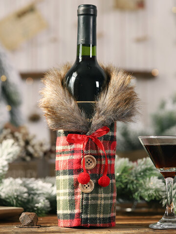 Garrafa de vinho xadrez com listras de 1 peça de Natal Bolsa Decoração de mesa de Natal com champanhe e vinho tinto