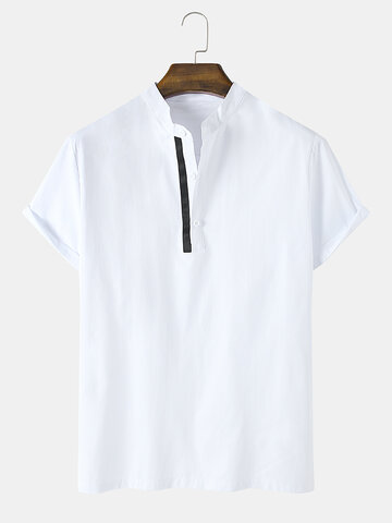 Solid Color Short Sleeve Basics Henley Shirt