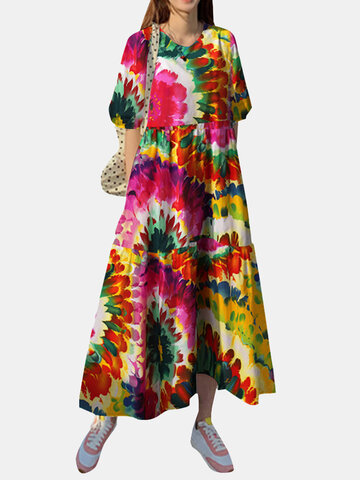 Cottagecore Flower Print Pocket Casual Dress
