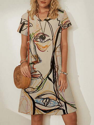 Abstract Print Casual Midi Dress