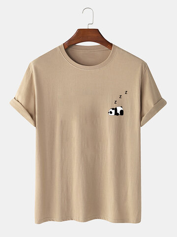 Хлопковая однотонная футболка с принтом Panda