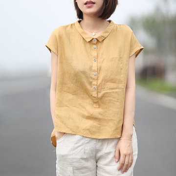 

Slap Casual Loose Large Size Was Thin Solid Color Small Lapel Shirt Female Short-sleeved Season New