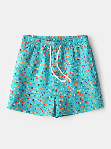 Green Cartoon Games Graphic Shorts with Lining
