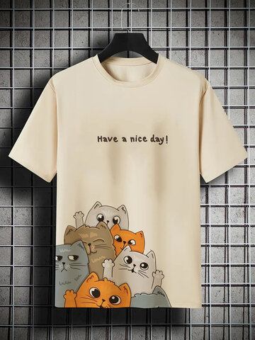 猫のスローガン プリント T シャツ