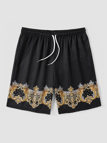 Baroque Print Beachwear Board Shorts