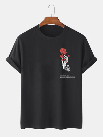 Rose Skeleton Hand Print T-Shirts