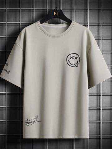 T-Shirt mit Smiley-Muster und Text-Print