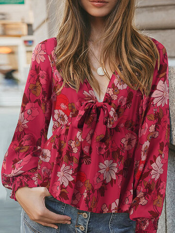 Блуза с цветочным принтом и рукавами-фонариками