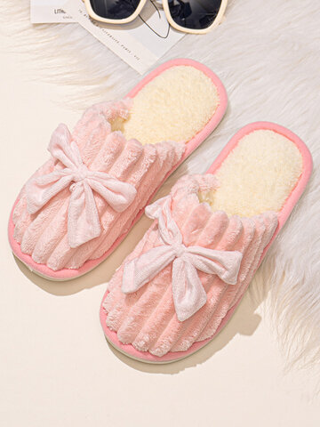 Bowknot Embellished Warm Home Slippers