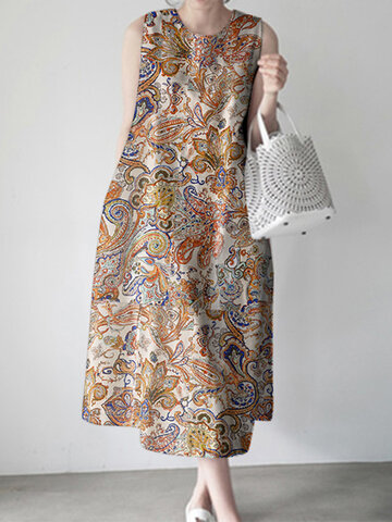 Allover Paisley Print Sleeveless Dress