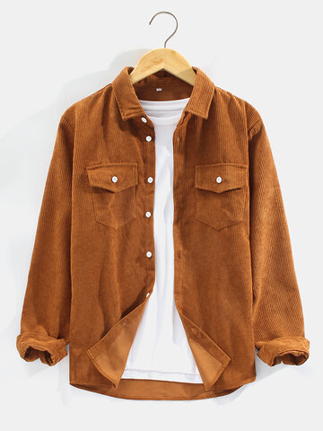 Solid Color Double Pockets Shirt
