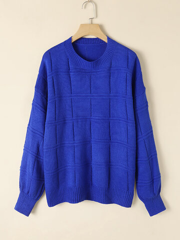 चेक पैटर्न लंबी आस्तीन स्वेटर