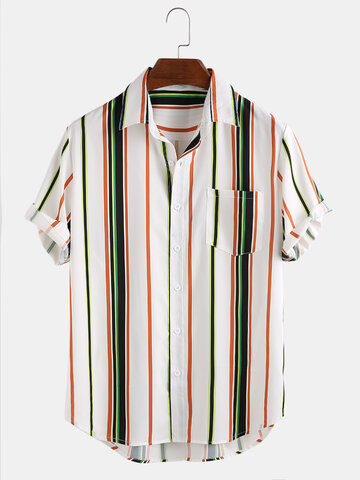 Multi Color Stripe Short Sleeve Shirts