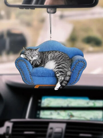 1PC Acrylic  Cute Car Rearview Mirror Cat Kitty Pendant Home Hanging Ornament Backpack Keychain Accessories