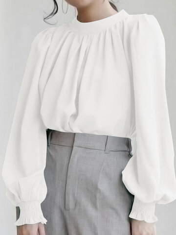 Solid Tie Back Puff Sleeve Blouse