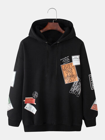 Letter Tag Print Pullover Hoodies