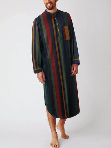 Multi Color Striped Button Up Length Robes
