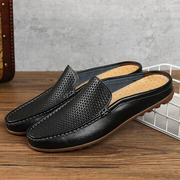 Men Hole Slip Resistant Casual Leather Slippers