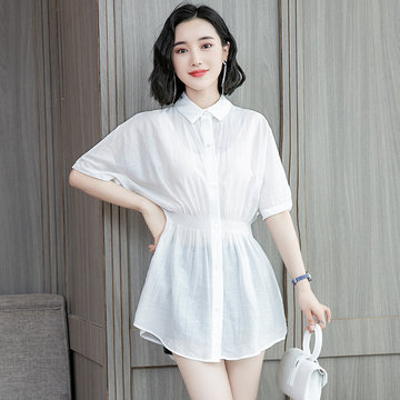 

White Chiffon Shirt Dress Female Long Section Season Waist Fashion Niche Fresh Skirt