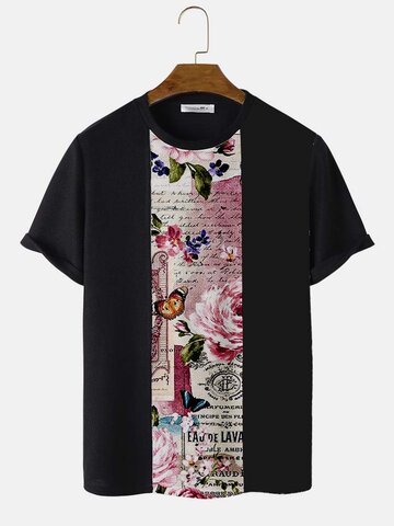 Patchwork-T-Shirts mit floralem Handkonto