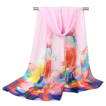 Женский летний тонкий шифоновый шарф для путешествий, дышащая шаль с розовыми цветами
