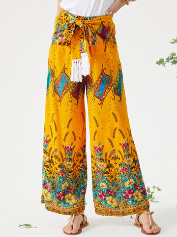 Ethnic Flowers Print Pants