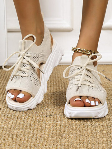 Knit Open Toe Platform Sandals