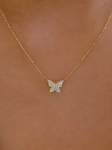 JASSY 1 Pcs Alloy Simple Versatile Butterfly Rhinestone Necklace