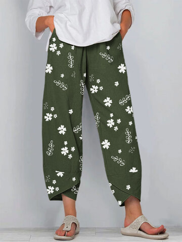 Pantalon taille élastique à imprimé floral