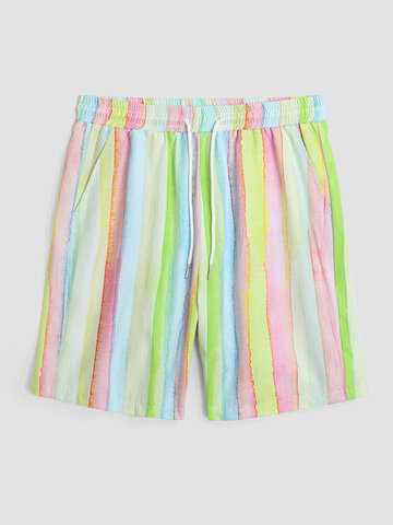 Rainbow Striped Print Wide Legged Board Shorts