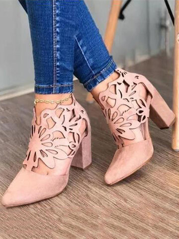 Hollow Design Pointed Toe High Heel Boots