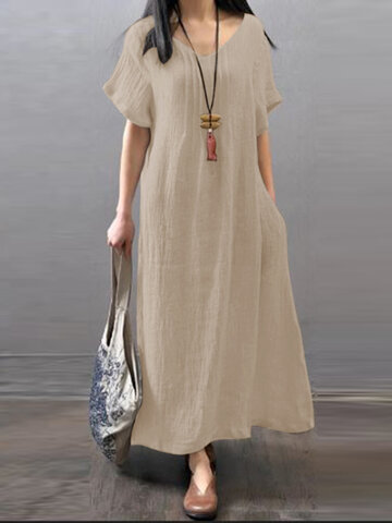 Solide Maxi-Tasche mit V-Ausschnitt Vintage Kleid