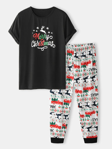 Christmas Letter Elk Printed Cotton Pajamas