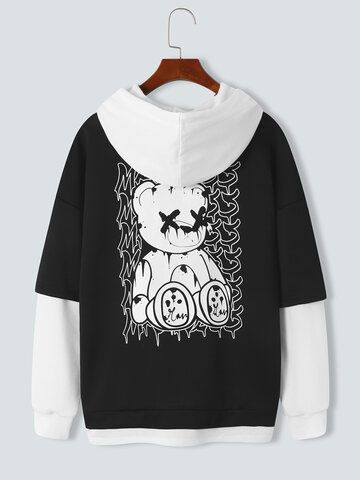 Bear Back Graphic Contrast Hoodies