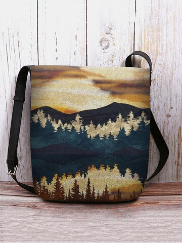 Felt Mountain Treetop Print Bag Crossbody Bag