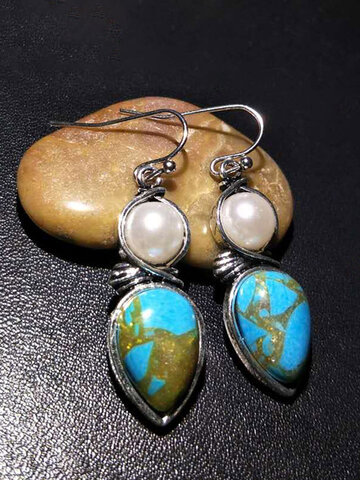 Metal Pearl Turquoise Earrings