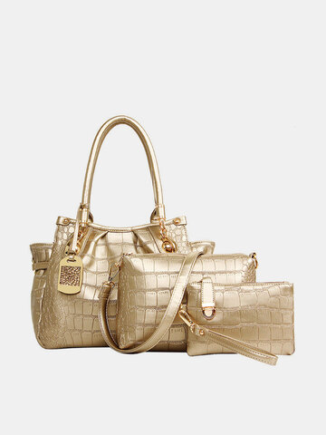3PCS Women Stylish Alligator Pattern Handbag