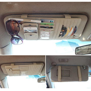 

Car Storage Bag Pu Leather CD Holder Sunscreen Shade Carriage Bag, Black cream-coloured grey