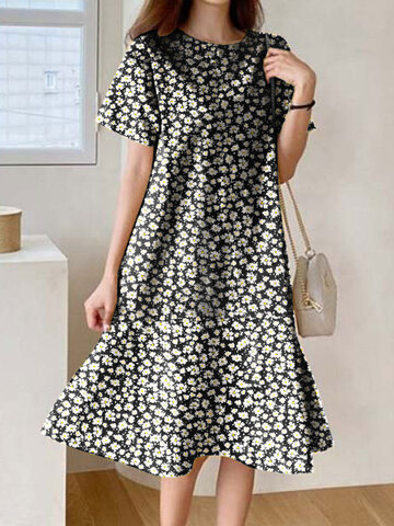 Allover Floral Print Ruffle Dress