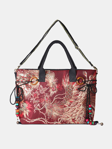 Peacock Canvas Tote Handbags Chinese Shoulder Bags