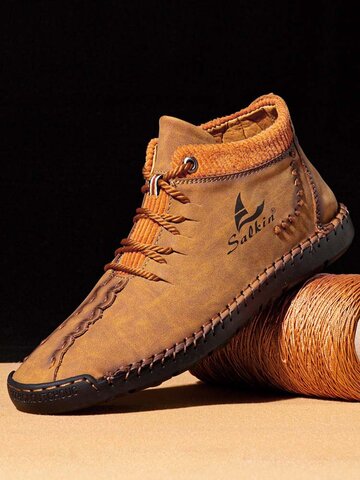 Men Hand Stitching Leather Casual Boots