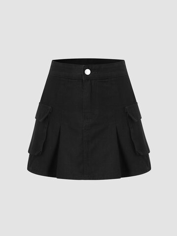 Pleated Pocket High Waist Skirt