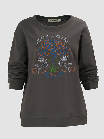 Langarm-Sweatshirt mit Brustbaummuster