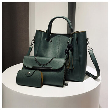 Women Faux Leather 3Pcs Handbag Crossbody Bag Clutch Bag