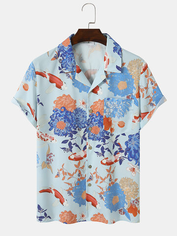 Camisas com estampa floral Koi