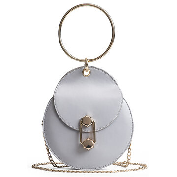  Bolso portátil de hombro con cadena de anillo de metal conciso para mujer