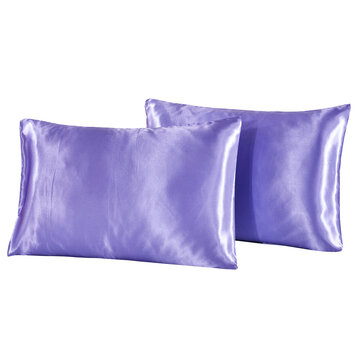2 pcs / ensemble Soft Taie d'oreiller en satin de soie Literie Couleur unie Taie d'oreiller Lisse Couverture de maison Chaise Siège Décor-Purple