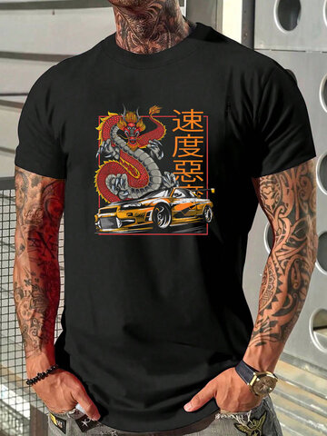Camisetas japonesas Dragão com estampa de carro